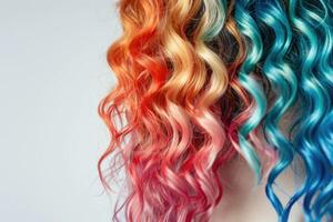 juventude mulheres com encaracolado colori cabelo. branco fundo. detalhe. isolado. foto