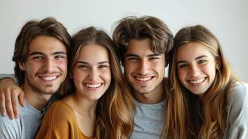 uma grupo do jovem indivíduos em pé lado de lado foto