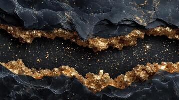 detalhado Visão do uma Preto e ouro Rocha com intrincado padrões e texturas foto
