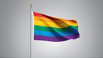 lgbt bandeira em uma mastro de bandeira em uma branco fundo foto