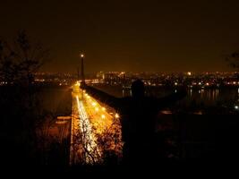 liberdade com liberdade ponte dentro cidade do novi triste, Sérvia às noite foto