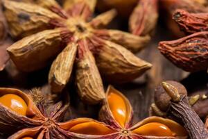 explorando a beleza do macro especiarias e erva fundo, uma saboroso tapeçaria do culinária inspiração foto