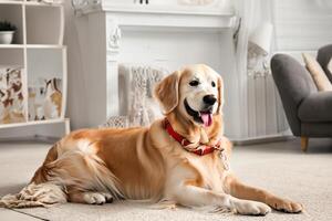 capturando a comovente expressão do uma lindo dourado retriever cachorro, uma cenário do incondicional amor e alegre companhia foto