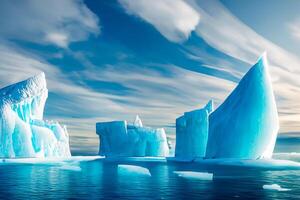 majestoso gelo falésias coroado de uma legal atmosfera, emoldurado de a lindo mar e céu, conjuração uma harmonioso panorama do da natureza gelado grandeza e oceânico esplendor foto