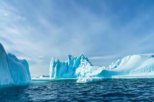 majestoso gelo falésias coroado de uma legal atmosfera, emoldurado de a lindo mar e céu, conjuração uma harmonioso panorama do da natureza gelado grandeza e oceânico esplendor foto