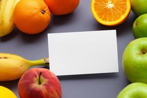 cartão e branco papel brincar harmonizado com fresco fruta, construindo uma visual sinfonia do astuto Projeto e culinária prazer, Onde saudável ingredientes fundir dentro uma festa do vibrante imagens foto