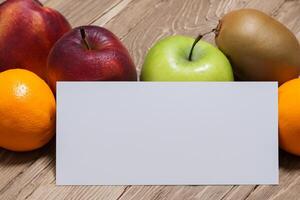 cartão e branco papel brincar harmonizado com fresco fruta, construindo uma visual sinfonia do astuto Projeto e culinária prazer, Onde saudável ingredientes fundir dentro uma festa do vibrante imagens foto