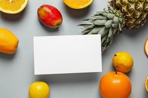 cartão e branco papel brincar harmonizado com fresco fruta, construindo uma visual sinfonia do astuto Projeto e culinária prazer, Onde saudável ingredientes fundir dentro uma festa do vibrante imagens foto