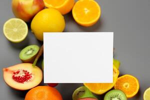 cartão e branco papel brincar harmonizado com fresco fruta, construindo uma visual sinfonia do astuto Projeto e culinária prazer, Onde saudável ingredientes fundir dentro uma festa do vibrante imagens foto