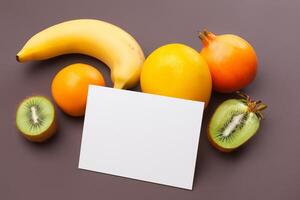 cartão e branco papel brincar harmonizado com fresco fruta, construindo uma visual sinfonia do astuto Projeto e culinária prazer, Onde saudável ingredientes fundir dentro uma festa do vibrante imagens foto