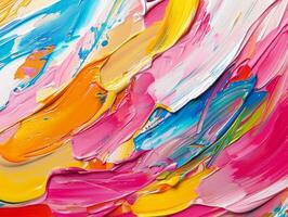 textura fundo abstrato colorida escova golpes. óleo tintas do diferente cores Incluindo rosa, azul, laranja, branco. estético macro foto