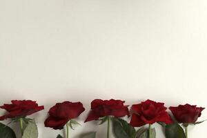 vermelho rosas mentira em uma branco papel foto