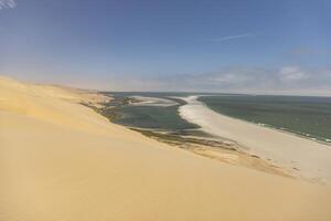 cenário do a dunas do sanduíche Porto dentro Namíbia em a atlântico costa durante a dia foto