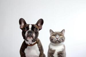 retrato cachorro com gato isolado em branco fundo.. foto