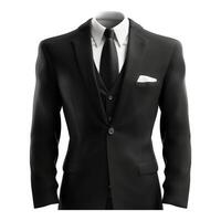 elegante, luxo Preto masculino terno completo com uma branco camisa e uma Sombrio gravata. a formal homem de negocios uniforme tem lustroso linhas e uma clássico Projeto. contra uma transparente fundo. foto