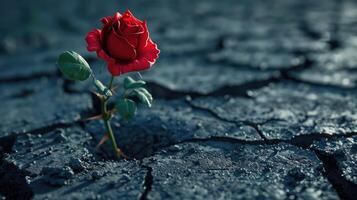 vermelho rosa crescendo dentro rachado terra foto