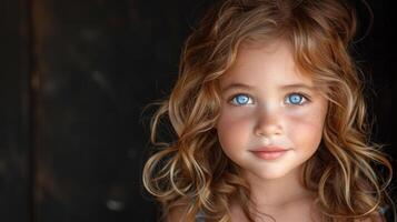 uma fechar-se Visão do uma criança com impressionante azul olhos foto