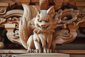 de madeira kitsune escultura intrincado parecido com uma raposa características com uma místico aura ai imagem foto