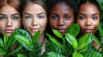 uma diverso grupo do mulheres em pé dentro uma linha Próximo para cada de outros foto