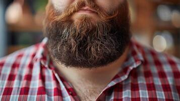 uma detalhado Visão do uma mans face apresentando uma proeminente barba foto