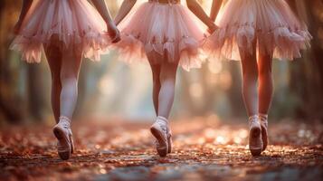 jovem bailarinas dançando entre caído folhas. foto