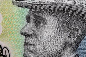 banjo Paterson uma fechar-se retrato a partir de australiano dinheiro foto