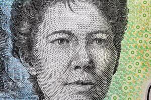 Maria Gilmore uma fechar-se retrato a partir de australiano dinheiro foto