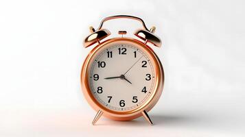 ouro alarme relógio dentro retro estilo isolado em branco fundo. Tempo e manhã conceito foto