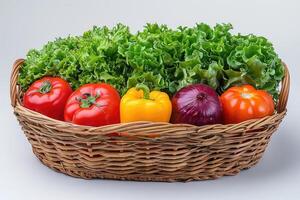 fresco legumes produtos com cesta profissional publicidade Comida fotografia foto