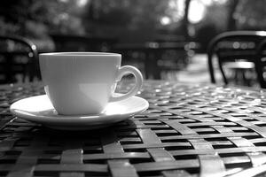 manhã quente copo do café dentro a cafeteria mesa profissional publicidade Comida fotografia foto