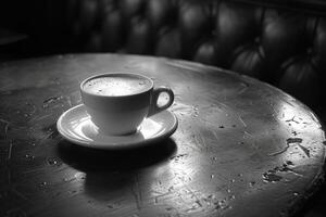 manhã quente copo do café dentro a cafeteria mesa profissional publicidade Comida fotografia foto