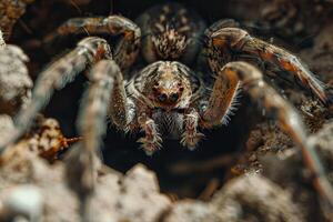 fechar-se do ágil Lobo aranha com Boa visão dentro habitat. foto