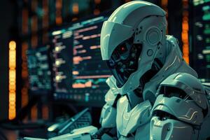 ai robô hacking digital dados cyber segurança conceito dentro metaverso. foto