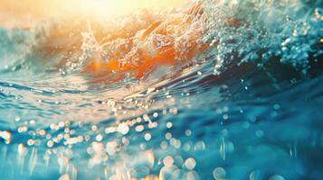 azul água onda textura com bolhas luz solar fundo. foto