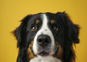 adorável cachorro dentro amarelo fundo foto