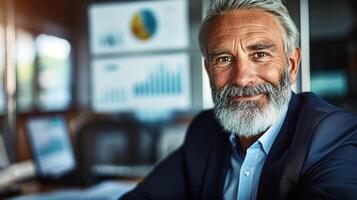 domínio dinheiro, uma retrato do a com experiência financeiro orientador consultor dentro uma moderno escritório, foto