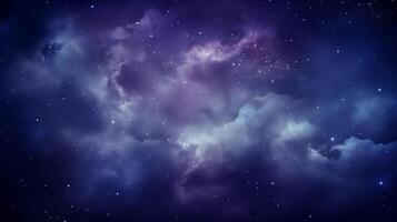 etéreo nuvens dentro uma roxa cheio de estrelas céu Como uma sereno fundo foto
