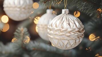 Natal decorações fechar-se contra a fundo do uma Natal árvore foto
