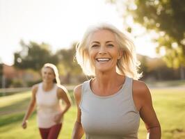 ativo meia idade mulheres desfrutando corrida. a conceito do ativo vida foto