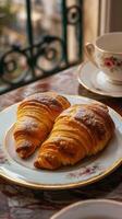 francês croissants em parisiense sacada foto