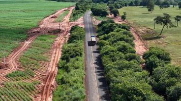 caminhão em rodovia Próximo para plantação foto