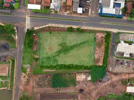 futebol campo dentro topo Visão foto