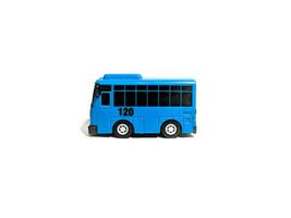 isolado imagem do uma azul brinquedo ônibus. tiro a partir de a lado foto