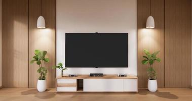 display de gabinete de tv com piso branco minimalista da sala moderna. Renderização 3d foto