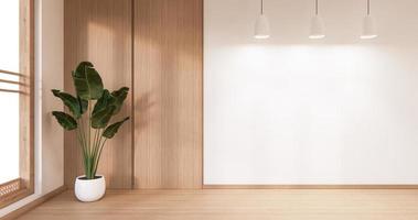 parede de madeira branca vazia no design de interiores de piso de madeira. Renderização 3d foto