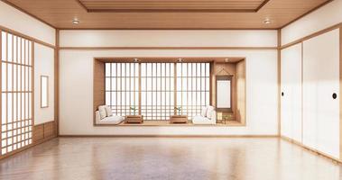 design de prateleira viva na sala de design minimalista de estilo japonês. Renderização 3d