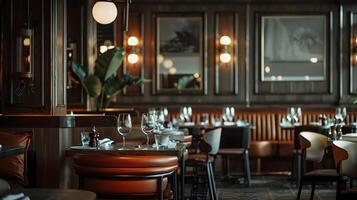 sofisticado e convidativo jantar experiência dentro elegante restaurante interior foto
