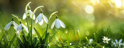 foto do lindo Primavera branco flores com borrado fundo. a flores estão chamado snowdrops.