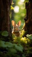 uma selvagem Coelho Coelho dentro floresta. Páscoa ovo conceito, Primavera feriado foto