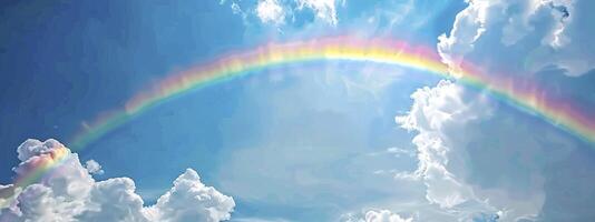 uma arco Iris arqueamento através a céu, simbolizando esperança e alegria em Páscoa dia. azul céu com branco nuvens dentro a fundo. foto